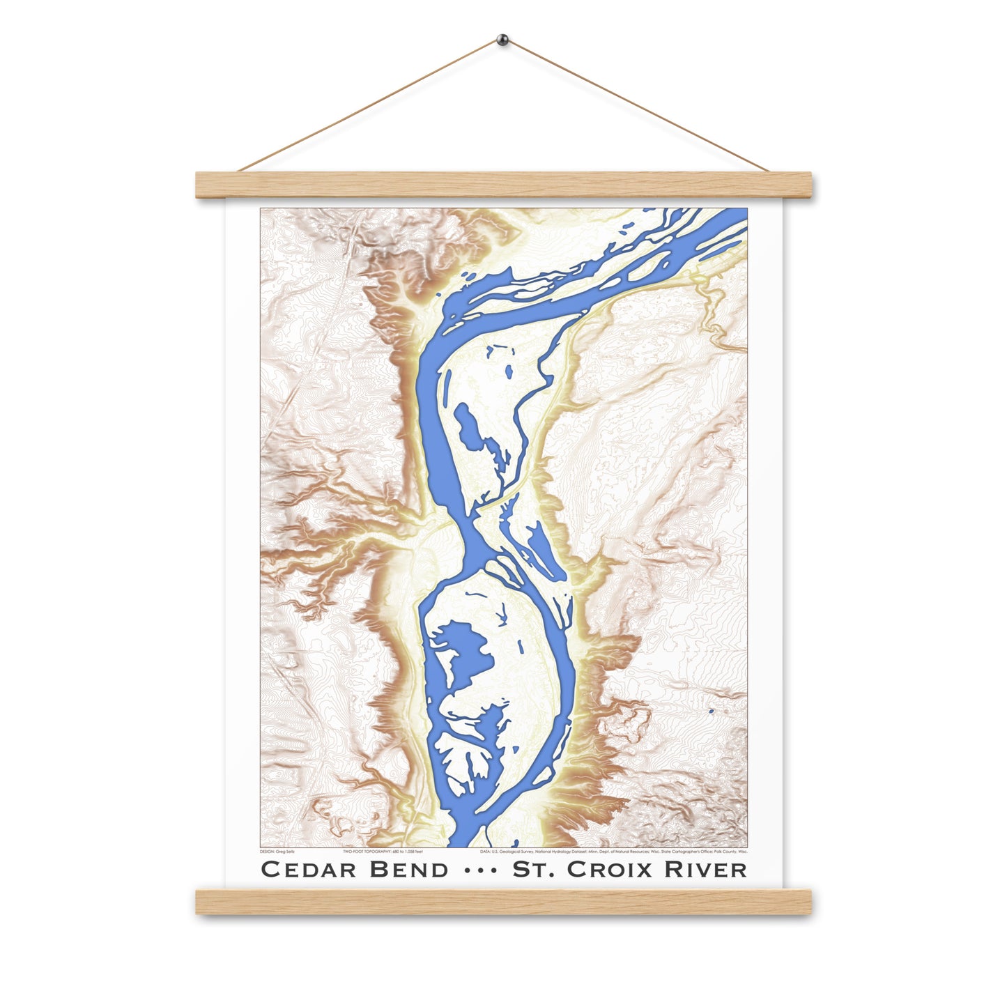 Cedar Bend Topographic Art Print with Hanger