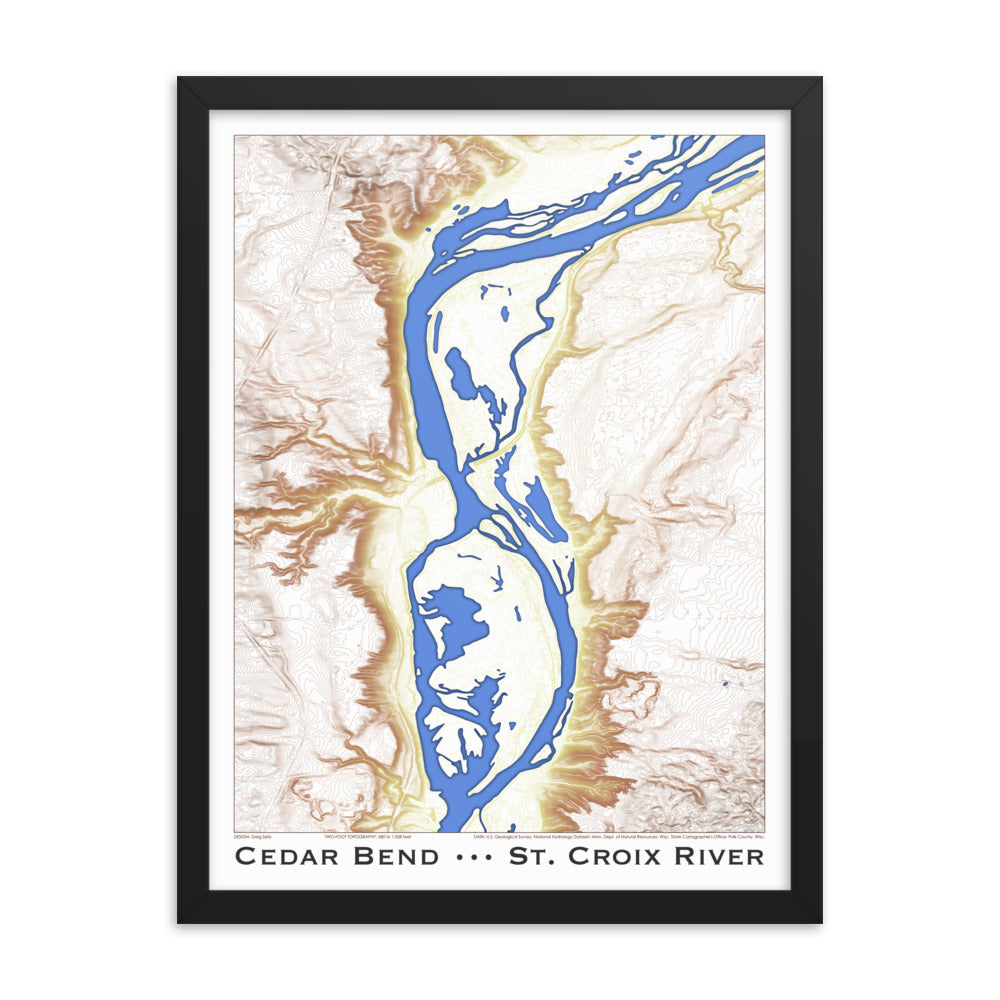 Cedar Bend Topographic Art Framed Print