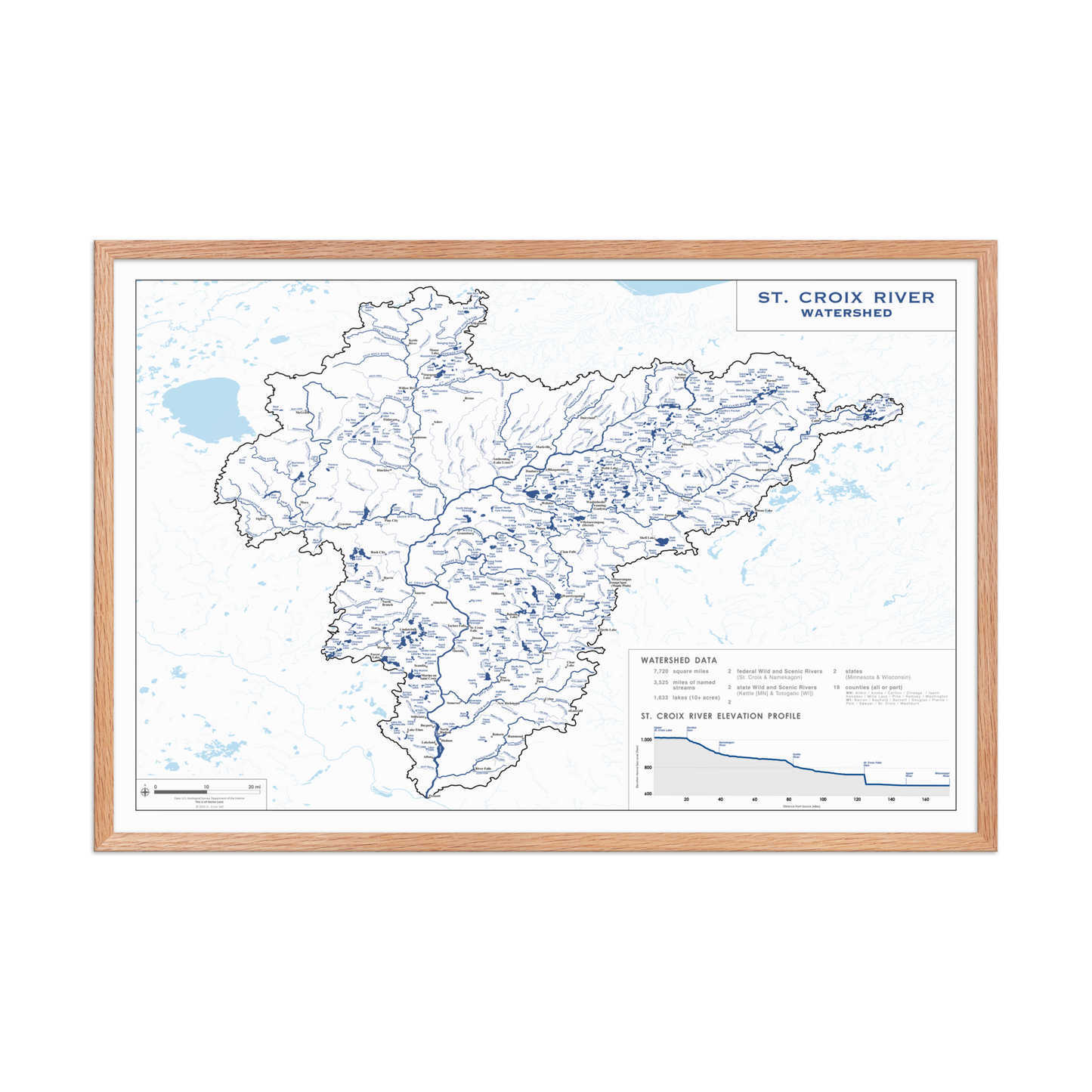 The St. Croix River Watershed Map (Framed)