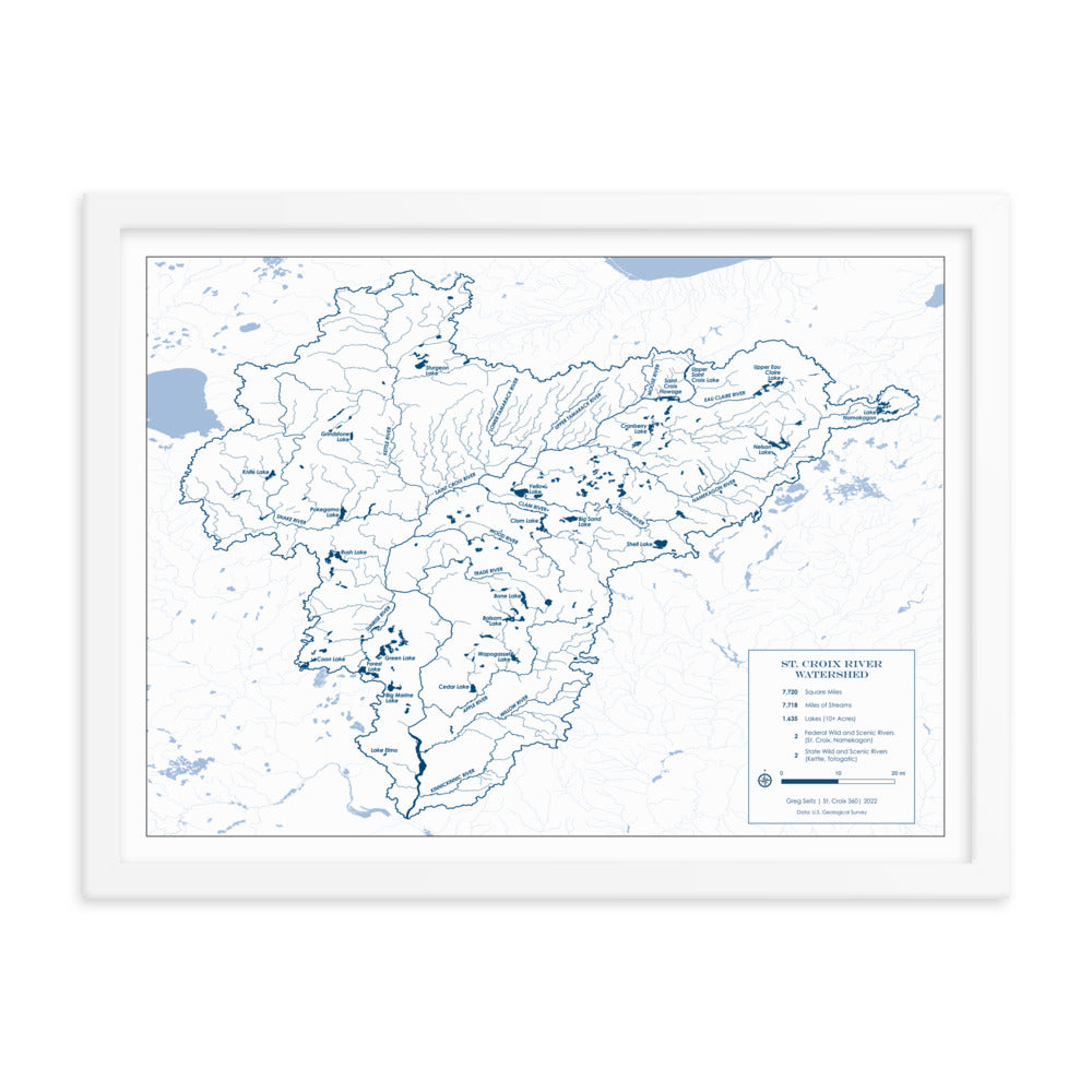 St. Croix River Watershed Lakes and Rivers Framed Wall Map